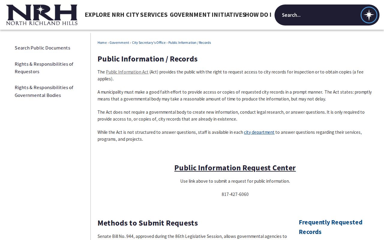 North Richland Hills residents directory public information request page