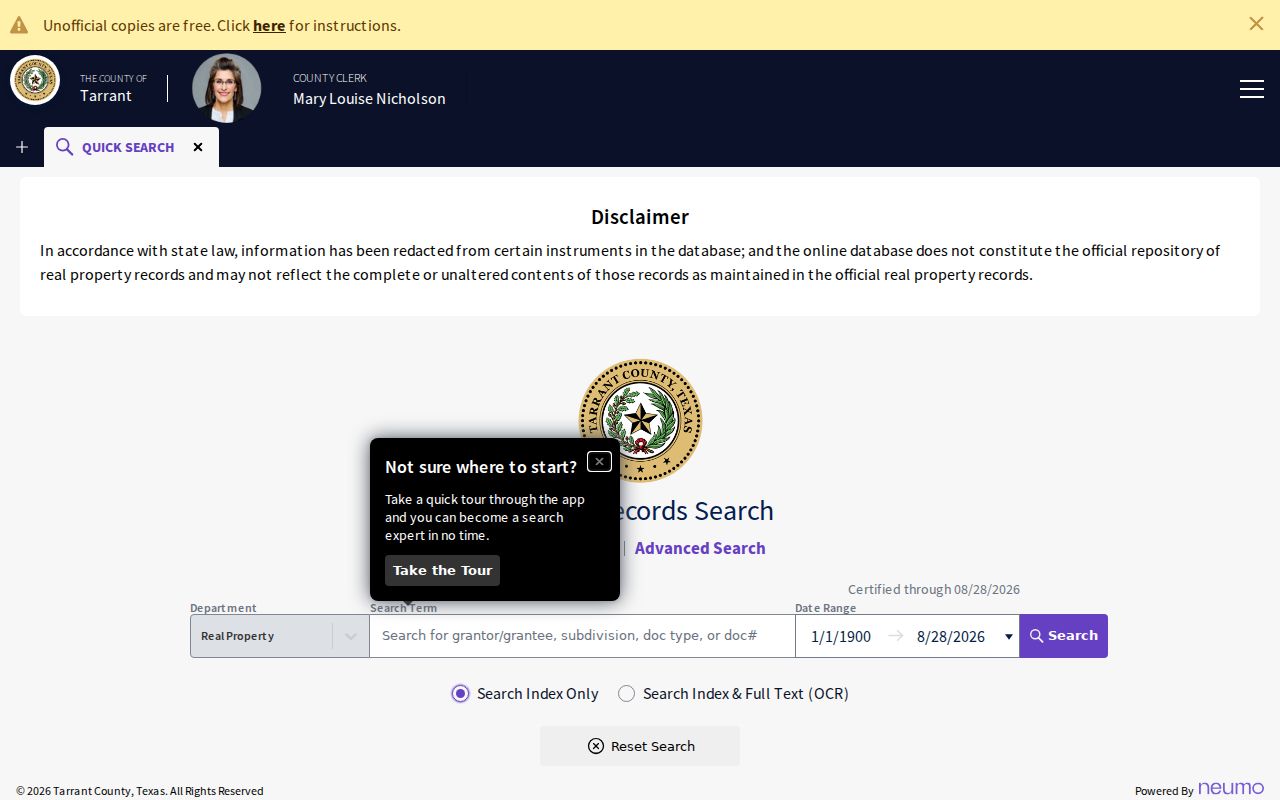 North Richland Hills residents directory Tarrant County official deed index